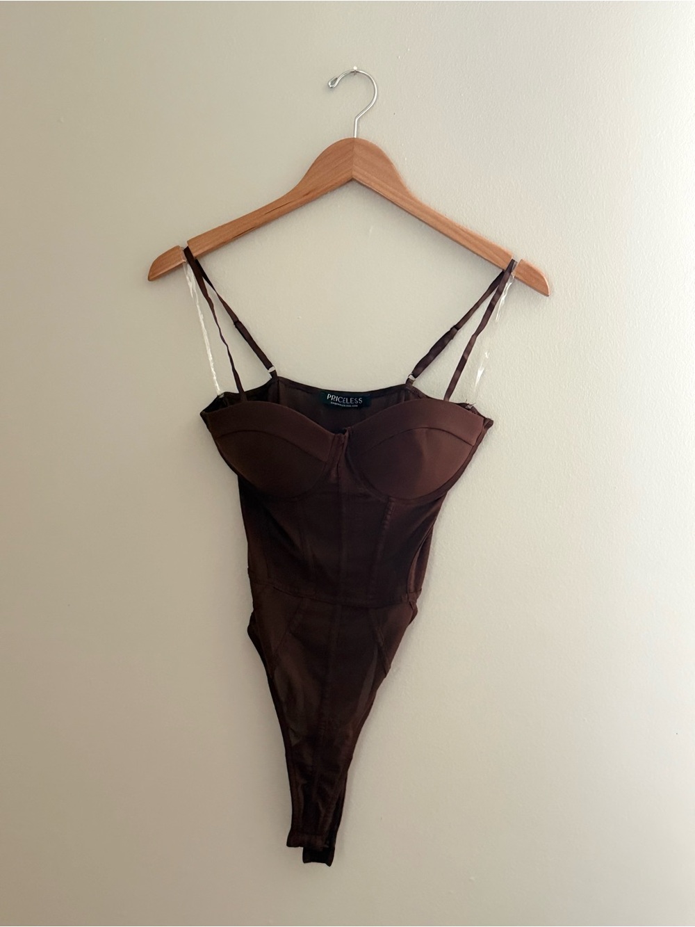Shop Priceless Chocolate Brown Mesh Corset Bodysuit Size S NWT